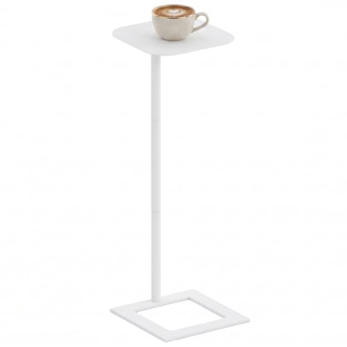 Modern Stable C Table End Table, 23.4" Tall, Medium, White | C Shaped Side Table that Slides Under Sofa, Slim Under Couch Table, Industrial Coffee Tray Table for Living Room Bedroom - color: White, size: Medium
