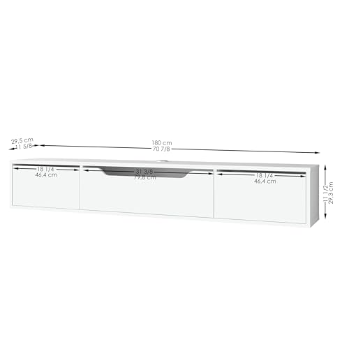 Atelier Mobili Floating TV Stand for Up to 80 Inch TVs – Wall Mounted Media Console with Handle-Free Doors – Modern Entertainment Center with Hidden Storage – White and Oak Finishes (White) - color: White