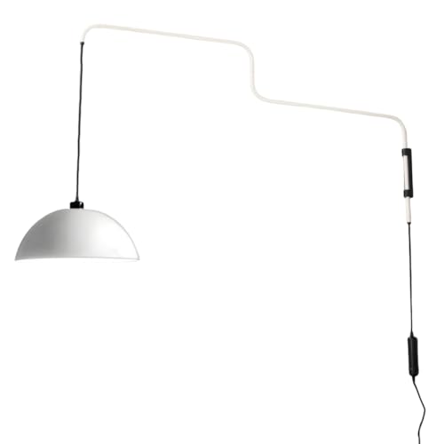 Modern Plug in Wall Sconce Mid Century Swing Arm Wall Lamp | Dome Shade Wall Mounted Long Arm Light White Bedside Reading Wall Light for Bedroom Dining Room - color: White