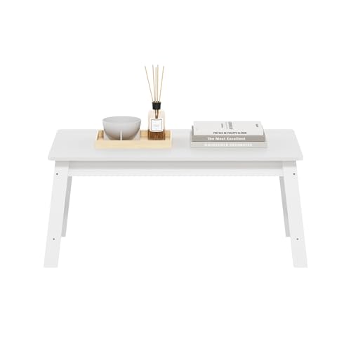 Furinno Beginning Coffee Table, Rectangular Modern Center Table with H-Legs, Side Table, Soft Edges, Easy Assembly, for Living Room, Bedroom, Home Office, White - color: White, size: 36 inches, Straight Legs