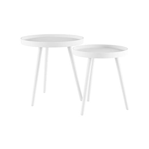 Nesting Side Tables - Set of 2 Round End Tables for Living Room, Bedroom, or Home Office - Accent Table Set with Tray Tops - Mid-Century Modern Living Room Furniture by Lavish Home (White)