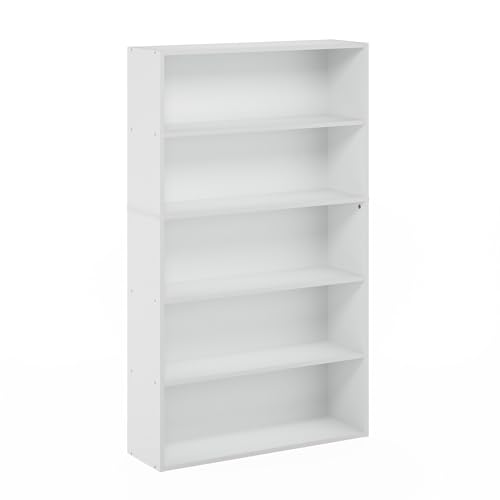 Furinno PASIR Book Shelf, 5-Tier Bookshelf, Bookcase with Open Shelf, 9.4 x 31.5 x 52.7, for Living Room, Bedroom, Home Office, White - color: White, size: 5-Tier