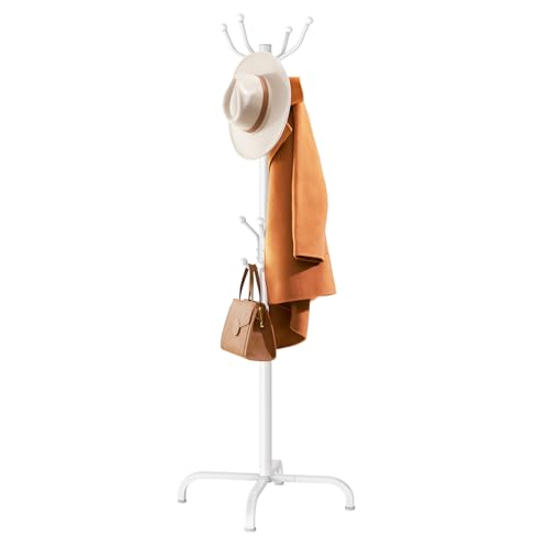 Pipishell Metal Coat Rack Freestanding with 14 Hooks, White | Durable metal frame, stable four-point base, 2 hook heights for adults and kids, smooth rods & hooks prevent clothing snags - color: white