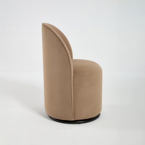 Penau Swivel Dining Chair, Velvet Barrel Seat, Brown | Velvet Upholstery, 360 Degree Swivel, Curved Backrest, Compact Seating For Dining Room And Vanity