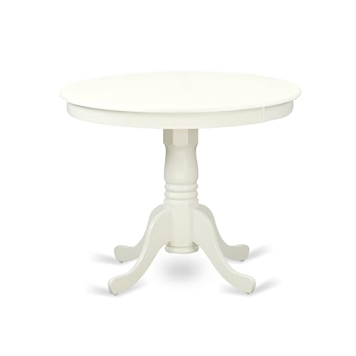 East West Furniture ANIP5-LWH-C 5 Piece Kitchen Table & Chairs Set Includes a Round Dining Room Table with Pedestal and 4 Linen Fabric Upholstered Chairs, 36x36 Inch, Linen White - color: Anip5-lwh-c