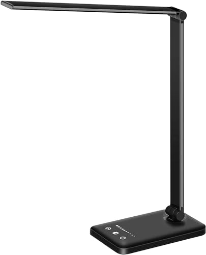White crown LED Desk Lamp Dimmable Table Lamp Reading Lamp with USB Charging Port, 5 Lighting Modes, Sensitive Control, 30/60 Minutes Timer (Black, First-Generation) - color: Black, size: first-generation