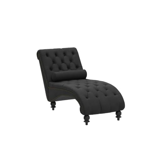 Button-Tufted Chaise Lounge Indoor, Velvet Chaise Lounge Chair with Legs & Toss Pillow, Armless Rolled Backrest Leisure Sofa Recliner for Living Room Bedroom (Black) - color: Black Velvet