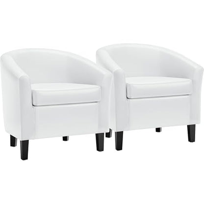 Yaheetech Accent Chairs Set of 2, Faux Leather Barrel Armchairs White | Water-resistant Faux Leather Chairs with High-density Foam and Solid Wood Legs for Living Room, Waiting Room, Small Space - color: White(faux Leather), style: without Ottoman