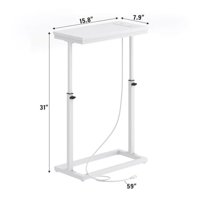TUTOTAK End Table with Charging Station, Side Table, Tall Couch Table | Sofa Table, for living Room, Bedroom, White TB01BW084 - color: White, size: 1 Pack, style: With Plug