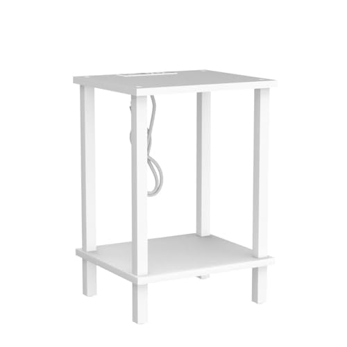 TUTOTAK End Table with Charging Station, Side Table Set of 2, Nightstand | 2-Tier Storage Shelf, Bedside Table with USB Ports, Sofa Table for Small Space, Livingroom, Bedroom White TB01BW041 - color: White