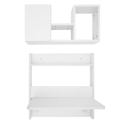 Floating Desk | Wall-Mount Computer Desk | Fold Down Laptop Desk | Writing Study Table | Folding Table Workstation | with Storage Shelves | 14.2in Wide Tabletop (White) - color: White