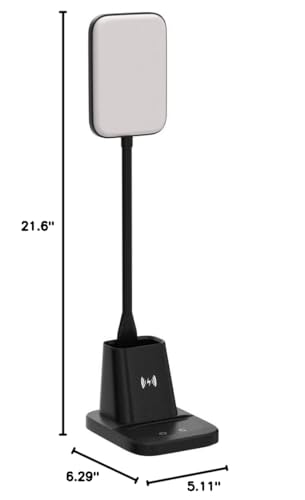 LED Desk Lamp with 10W Wireless Charging & Pen Holder, Black | CRI 95, 800LM, Stepless Dimming, 3 Modes, 360°Flexible Arm, Touch, Study Table Lamp for Home Office, Dorm Room, with Adapter - color: Black