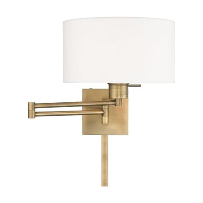 Livex Lighting 40036-01 1-Light Swing Arm Wall Light, Antique Brass | Off-White Fabric Shade - color: Antique Brass