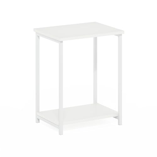2-Tier Modern End Table with Metal Frame, Open Shelf Night Stand, Easy Assembly Side Table, Bedside Table, for Bedroom, Living Room, White - color: White/White, size: 2 Tier