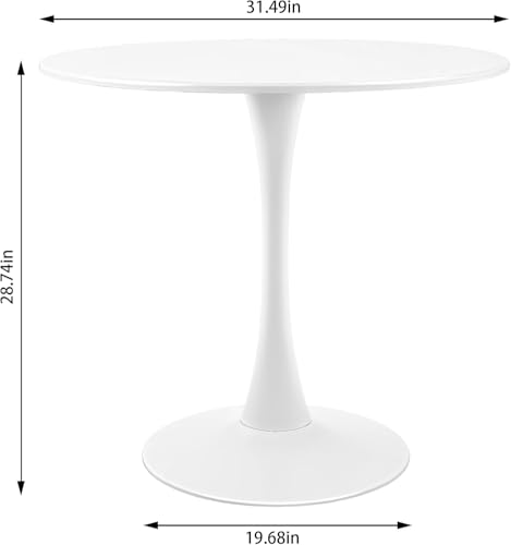 Round White Dining Table Modern Kitchen Table with Pedestal Base in Tulip Design, Mid-Century Leisure Table for 2 to 4 Person，for Kitchen, LivingRoom, Restaurant, Office, Cafe（31.49inches） - size: 28.74×31.49×31.49 inches