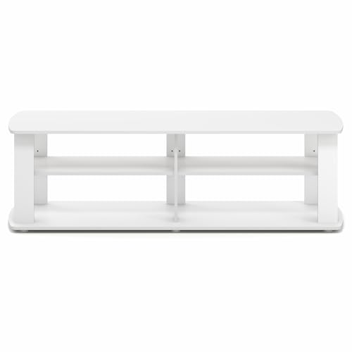 Furinno Nelly TV Stand, 3-Tier Entertainment Center with Open Shelves Storage, TV Console for TV up to 50 Inch, Soft Edges, for Living Room, Bedroom, White - color: White