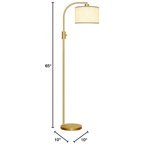 Nintiue Upgraded Modern Arc Dimmable Tall Standing Floor Lamp with Linen Shade, 1200 Lumens LED Bulb Included, for Living & Reading Room, Bedroom, Office & Nursery, Gold - color: Gold-Linen Shade