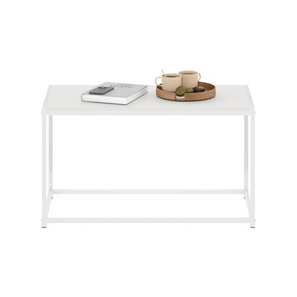 Furinno CAMNUS Coffee Table, Metal Frame Modern Center Table, Rectangular Side Table, Toolless Assembly, for Living Room, Bedroom, Home Office, Solid White - color: Solid White/White, size: Rectangular, 31.5"W
