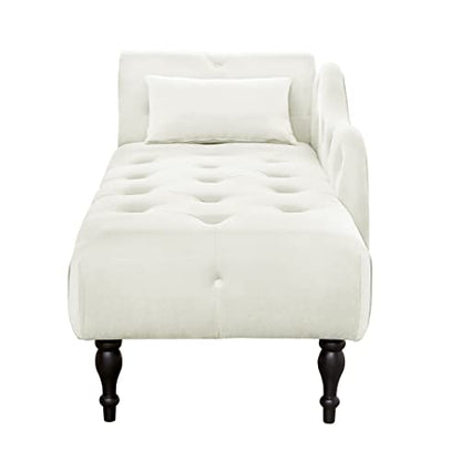 60" Modern Velvet Chaise Lounge Indoor,Upholstered Lounge Chair with Left Armrest and Lumbar Pillow, Button Tufted Lounge Sofa for Living Room Bedroom Office,Mini Chaise Longue Sofa (White) - color: White
