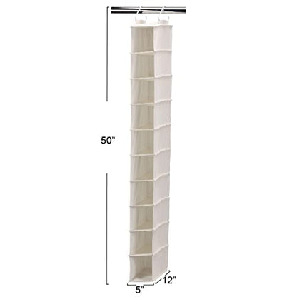 Household Essentials 311322 Hanging Shoe Storage Organizer for Closets |10 Pocket Shelves | Natural Canvas - color: Natural