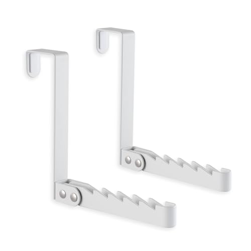 2 Pack Clothes Drying Rack, All Metal Over The Door Hooks, Thickness Adjustable, Collapsible, Space-Saving Hangers Organizer, Fit 1/2/5'' Doors (White) - color: Metal-white