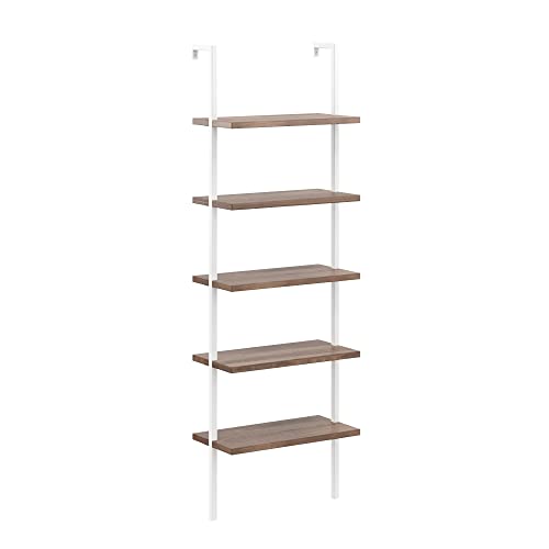 Nathan James Theo 5-Shelf Wood Modern Bookcase, Open Wall Mount Ladder Bookshelf with Industrial Metal Frame, Light Brown Oak/White - color: Theo Oak/White, size: Set of 1
