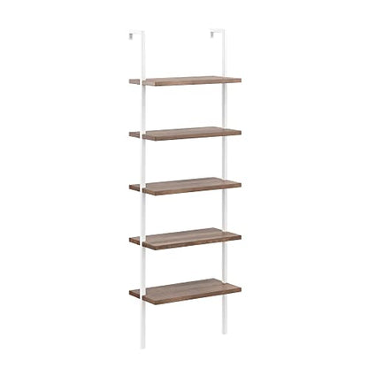 Nathan James Theo 5-Shelf Wood Modern Bookcase, Open Wall Mount Ladder Bookshelf with Industrial Metal Frame, Light Brown Oak/White - color: Theo Oak/White, size: Set of 1