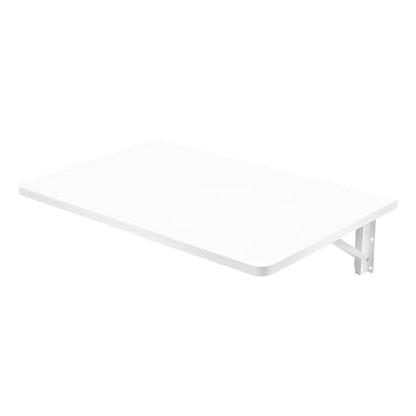 White Solid Wood Wall Mounted Folding Table, 44lbs Load-Bearing Folding Wall Desk with Triangular Bracket 23.6"x15.7" Space-Saving Fold Down Table for Kitchen, Bedroom & Study