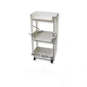 3-Tier Rolling Storage Cart, White Plastic, Slim Organizer for Kitchen, Bathroom, and Office, 11 x 7.5 x 44 Inches