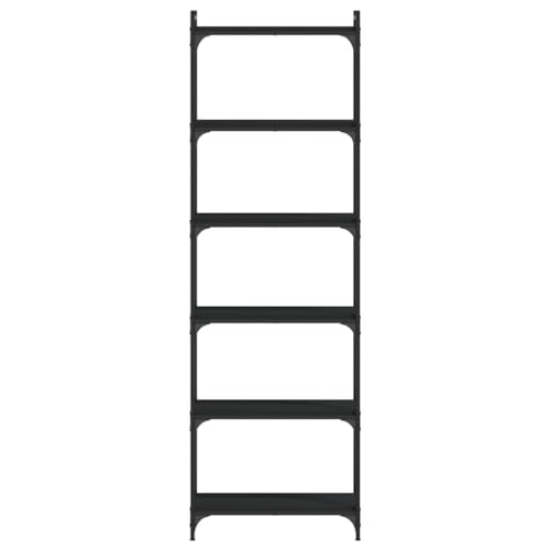 Black Industrial Bookcase, Tall 74-Inch Bookshelf with 6-Tier Adjustable Shelves, Durable Engineered Wood & Metal for Living Room, Office, Study - color: Black/74", size: 23.6"
