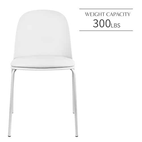 2xhome Set of 6 Modern Stackable Armless Dining Chairs, Plastic Shell Seat with Upholstered PU Leather Cushion Padded Seat Metal Legs for Home Kitchen Patio Cafe (White) - color: White, size: Padded Seat