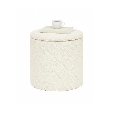 B FSOBEIIALEO Ottoman with Stroage, Boucle Round Storage Ottoman with Tray, Foot Rest Stool for Dorm Room, Living Room White, 12.99"x12.99"x13.78" - color: White, size: 12.99x12.99x13.78 inches