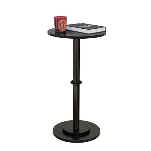 MaxSmeo Drink Table, Small Side Table for Small Spaces, Modern Round End Table with Fluted Wood Leg, Black - color: Black