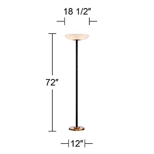 Meridian Light Blaster 72" Tall Black 4-Light Torchiere Floor Lamp | Modern Style LED Antique Brass Metal White Glass Shade for Living Room Reading House Bedroom Home Office - color: Black