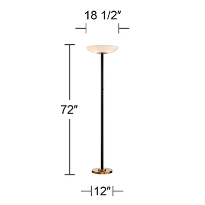 Meridian Light Blaster 72" Tall Black 4-Light Torchiere Floor Lamp | Modern Style LED Antique Brass Metal White Glass Shade for Living Room Reading House Bedroom Home Office - color: Black