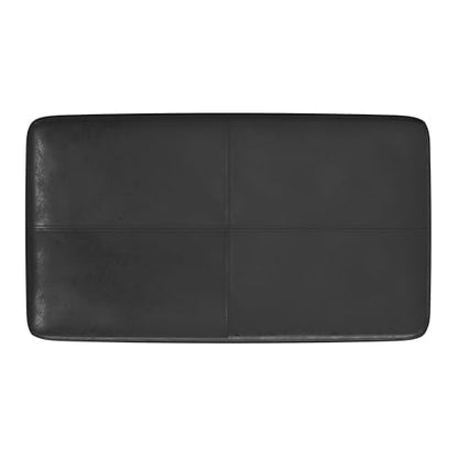 SIMPLIHOME Carlson 27" Wide Woven Fabric Rectangle Ottoman in Black | Mid-century modern ottoman with a padded seat for extra seating in the bedroom or living room; footstool, footrest. - color: Distressed Black, style: Small Ottoman Bench
