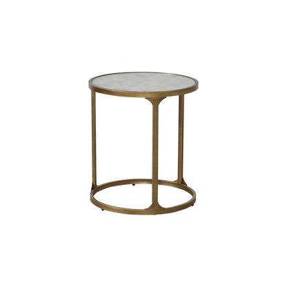 Signature Design by Ashley Korajane Round End Table, Gold, 20 Inch | 20x20x23 in round end table, 21.63 in under table space, Faux marble tempered glass top, Antique gold metal frame - color: Antique Gold