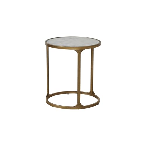 Signature Design by Ashley Korajane Round End Table, Gold, 20 Inch | 20x20x23 in round end table, 21.63 in under table space, Faux marble tempered glass top, Antique gold metal frame - color: Antique Gold