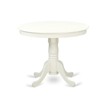 BOWERY HILL Round Wood Dining Table, 36" Diameter, Linen White Finish, Solid Rubber Wood Construction, Pedestal Base, Traditional Style for Kitchen or Dining Room - color: Linen White