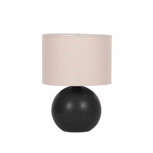BoutiqueRugs Brennberg Contemporary Geometric Ceramic Bedside Table Lamp for Bedroom Nightstand - Modern End Side Lighting for Living Room - Shade Linen - Beige, Black - 10" H