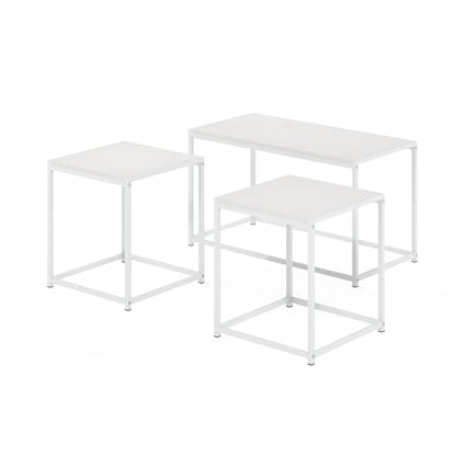 Furinno CAMNUS Coffee Table, Metal Frame Modern Center Table and Side Tables Set, Toolless Side Table Sets, for Living Room, Bedroom, Home Office, Solid White - color: Solid White/White, size: 3-in-1 Set (1 Coffee + 2 End Tables)