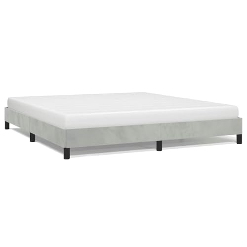 King Size Upholstered Bed Frame, Modern Velvet Platform Mattress Foundation with Sturdy Wood Leg Support, Light Grey Low Profile Bedroom Furniture - color: Light Gray, size: King & 9.8"
