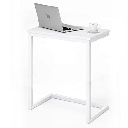 Sofa C Side End Table Wood Accent Couch Coffee Tray Snack Notebook Laptop Holder Over Bed Stand Reading Desk White Color 22x14x27 Inch Space Saving for Living Room Bedroom - color: White