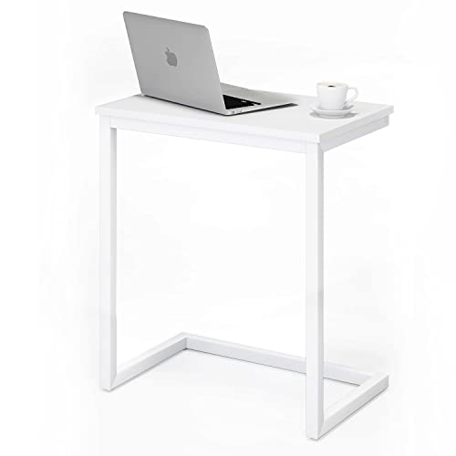 Sofa C Side End Table Wood Accent Couch Coffee Tray Snack Notebook Laptop Holder Over Bed Stand Reading Desk White Color 22x14x27 Inch Space Saving for Living Room Bedroom - color: White