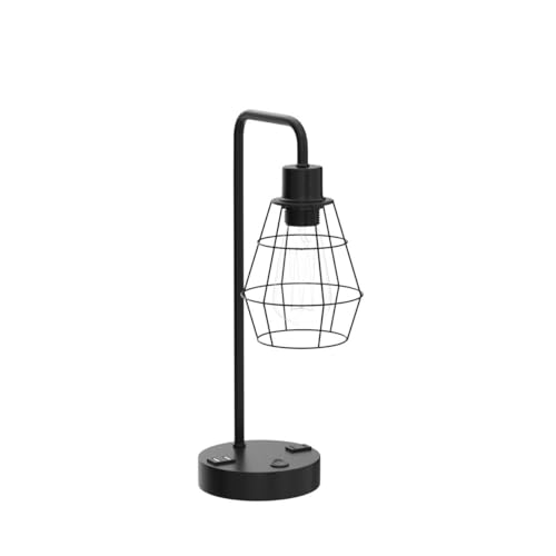 BTY USB Edison Table Lamp Set of 2, Bedside Nightstand Desk Lamps with Dual USB Charging Ports and 2 Prong AC Outlet Metal Wire Cage Industrial Reading Table Lamp for Bedroom Living Room Farmhouse - size: CAGE 1