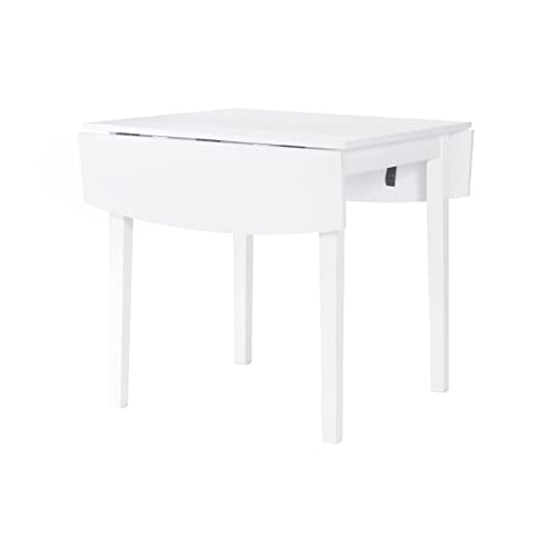 Torino Three Piece Drop Leaf Dining Set in White with Beige Upholstered Seats by Linon - color: White Set