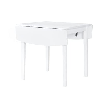 Torino Three Piece Drop Leaf Dining Set in White with Beige Upholstered Seats by Linon - color: White Set