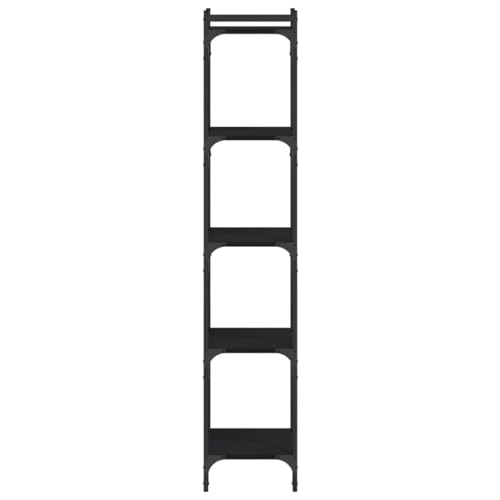 5-Tier Black Bookcase 11.8 x 15.7 x 60.6 in Matte Engineered Wood & Metal Shelving Unit Adjustable Small Shelf Stand for Living Room Bedroom Office - color: Black-b, size: Medium