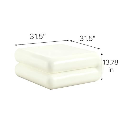 White Squishy Coffee Table, Fiberglass Modern Accent Table for Living Room, Stylish Ottoman-Like Center Furniture with Durable Build, No Assembly Required (31.5'' Beige) - color: 31.5'' Beige
