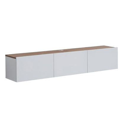 Floating TV Stand Glossy White for 65-80 Inch TV, 63" Wall Mounted TV Stand with Storage, White and Wood Floating Entertainment Center with Cable Management, Floating Media Console for Living Room - color: Wood Like